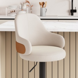 Set of 8 Swivel Bar Stool for Kitchen Island Curved Wing Back White Velvet Adjustable Height - thumbnail 4