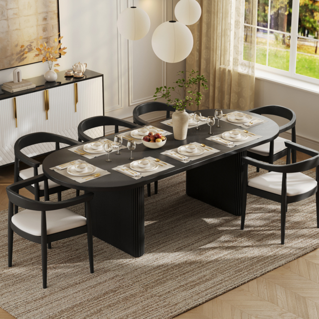 Fluve 200 cm - 240 cm Oval Extendable Black Dining Table Butterfly Leaf (seats 6-8) - image 1