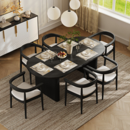 Fluve 200 cm - 240 cm Oval Extendable Black Dining Table Butterfly Leaf (seats 6-8) - thumbnail 2