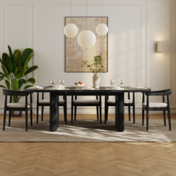 Fluve 200 cm - 240 cm Oval Extendable Black Dining Table Butterfly Leaf (seats 6-8) - thumbnail 4