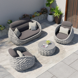 Cocaro 4 Pieces Woven Rope Garden Swivel Sofa Set 360 Degree RoCocaroble with Coffee Table - thumbnail 1