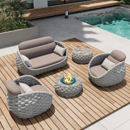 Cocaro 4 Pieces Woven Rope Garden Swivel Sofa Set 360 Degree RoCocaroble with Coffee Table - thumbnail 3