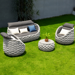 Cocaro 4 Pieces Woven Rope Garden Swivel Sofa Set 360 Degree RoCocaroble with Coffee Table - thumbnail 4