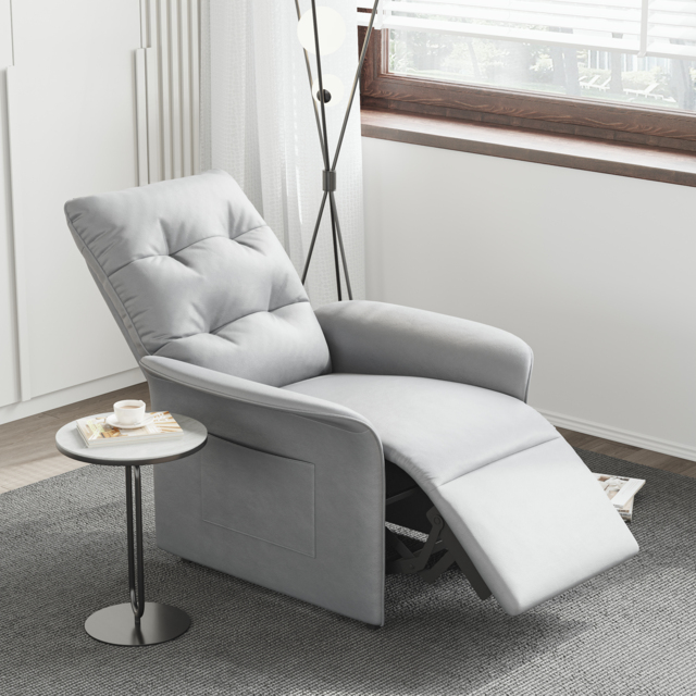 Modern Gray Leather Power Recliner High Back Sleeper Chair with Side Pocket - image 1