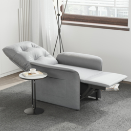 Modern Gray Leather Power Recliner High Back Sleeper Chair with Side Pocket - thumbnail 3