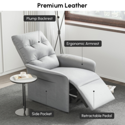 Modern Gray Leather Power Recliner High Back Sleeper Chair with Side Pocket - thumbnail 7