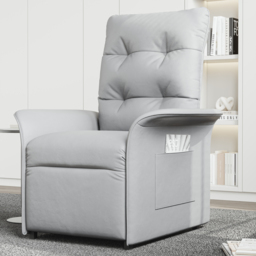 Modern Gray Leather Power Recliner High Back Sleeper Chair with Side Pocket - thumbnail 4
