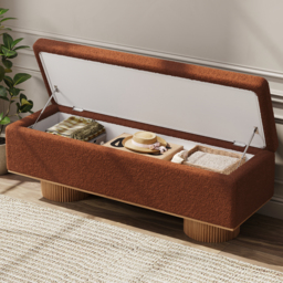 Teddy Fabric Fluffy Faux Fur Flip Top Wood Storage Bench - thumbnail 3