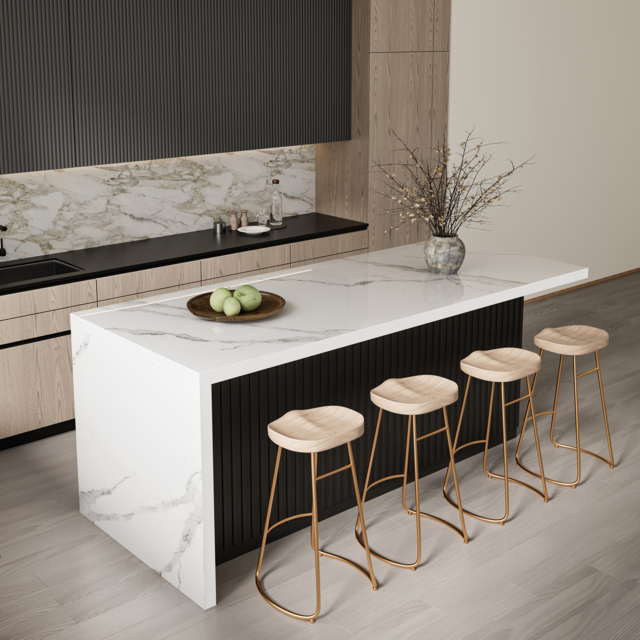 180 cm Sintered Stone Top Kitchen Island with Storage White & Black - image 1