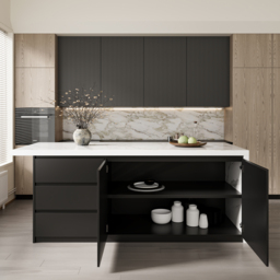 180 cm Sintered Stone Top Kitchen Island with Storage White & Black - thumbnail 6