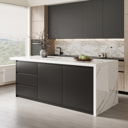 180 cm Sintered Stone Top Kitchen Island with Storage White & Black - thumbnail 7