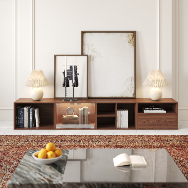 2400mm Wooden Modular TV Stand Mid Century Modern Floor Media Console with Storage - image 1