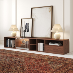 2400mm Wooden Modular TV Stand Mid Century Modern Floor Media Console with Storage - thumbnail 5