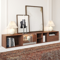 2400mm Wooden Modular TV Stand Mid Century Modern Floor Media Console with Storage - thumbnail 2
