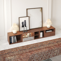 2400mm Wooden Modular TV Stand Mid Century Modern Floor Media Console with Storage - thumbnail 4
