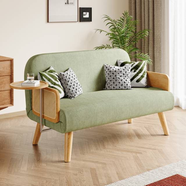 Mid-Century Modern Rattan Daybed Sofa Bed Convertible Sleeper Lounge Chair Folding - image 1