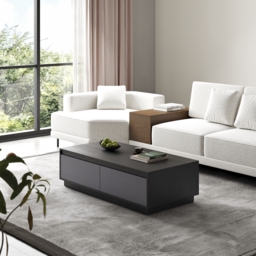 1200mm Mid Century Modern GreyCoffee Table Rectangular Block Living Room Table with Storage - thumbnail 4