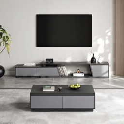 1200mm Mid Century Modern GreyCoffee Table Rectangular Block Living Room Table with Storage - thumbnail 2
