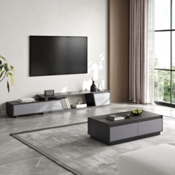 1200mm Mid Century Modern GreyCoffee Table Rectangular Block Living Room Table with Storage - thumbnail 5