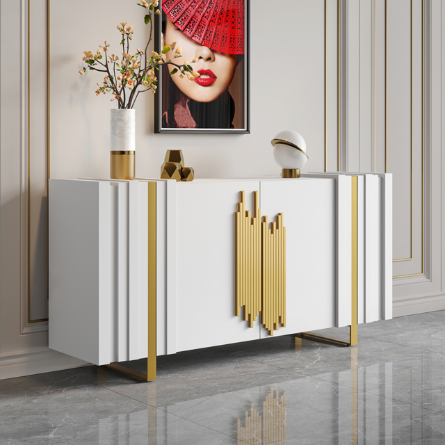 Aurea 1600mm Light Luxury Sideboard White Rectangular Buffet 2 Doors 2 Shelves in Gold - image 1