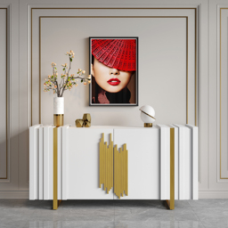 Aurea 1600mm Light Luxury Sideboard White Rectangular Buffet 2 Doors 2 Shelves in Gold - thumbnail 2