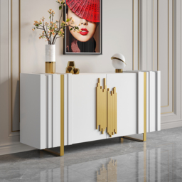 Aurea 1600mm Light Luxury Sideboard White Rectangular Buffet 2 Doors 2 Shelves in Gold - thumbnail 1