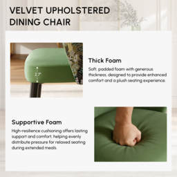 Set of 2 Velvet Dining Chairs Upholstered Modern Green Dining Room Chairs with Arm - thumbnail 6