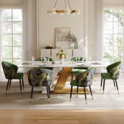 Set of 2 Velvet Dining Chairs Upholstered Modern Green Dining Room Chairs with Arm - thumbnail 4