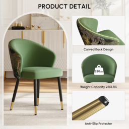Set of 2 Velvet Dining Chairs Upholstered Modern Green Dining Room Chairs with Arm - thumbnail 7