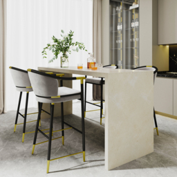 Cranis Modern Bar Height Bar Stool with Arms in Grey Upholstery Velvet 2-Pieces - thumbnail 4