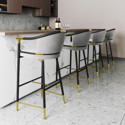Cranis Modern Bar Height Bar Stool with Arms in Grey Upholstery Velvet 2-Pieces - thumbnail 3