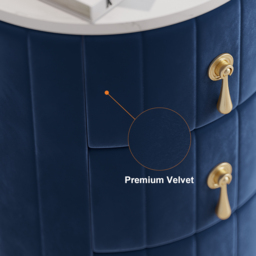 Blue Velvet Bedside Table with Storage Sintered Stone Top Round Bedside Table with 3 Drawers - thumbnail 9