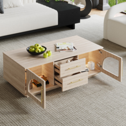 Arune Arched Glass Coffee Table Modern Whitewash Living Room Furniture with Storage and LED Light - thumbnail 4