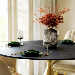 Modern 120cm Round Matte Sintered Stone Dining Table with Gold Pedestal Base, Seats 4 - thumbnail 9