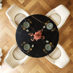 Modern 120cm Round Matte Sintered Stone Dining Table with Gold Pedestal Base, Seats 4 - thumbnail 4