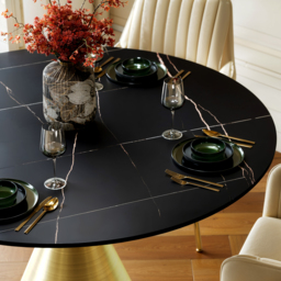 Modern 120cm Round Matte Sintered Stone Dining Table with Gold Pedestal Base, Seats 4 - thumbnail 8