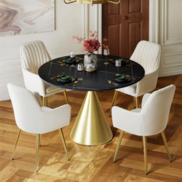 Modern 120cm Round Matte Sintered Stone Dining Table with Gold Pedestal Base, Seats 4 - thumbnail 2