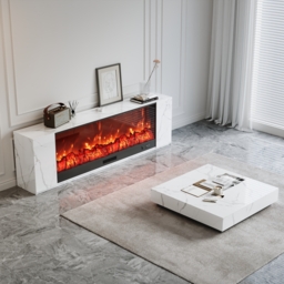 "87"" Sintered Stone Electric Fireplace TV Stand & Coffee Table Set" - thumbnail 3