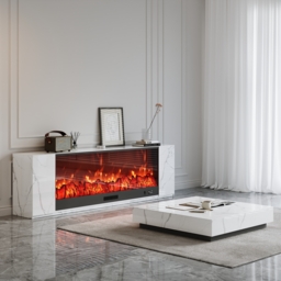 "87"" Sintered Stone Electric Fireplace TV Stand & Coffee Table Set"