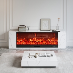 "87"" Sintered Stone Electric Fireplace TV Stand & Coffee Table Set" - thumbnail 2