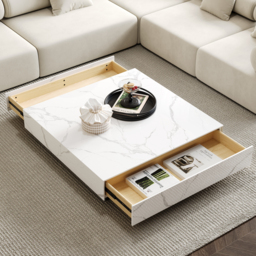 "87"" Sintered Stone Electric Fireplace TV Stand & Coffee Table Set" - thumbnail 8