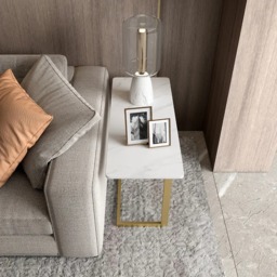 650mm C-Shaped Rectangle Sintered Stone Gold Finish Side Table - thumbnail 2