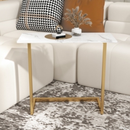 650mm C-Shaped Rectangle Sintered Stone Gold Finish Side Table - thumbnail 5