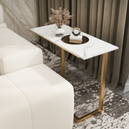650mm C-Shaped Rectangle Sintered Stone Gold Finish Side Table - thumbnail 4
