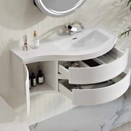 "35"" Floating Single Curved Bathroom Vanity with Sink & Storage, Set of 2" - thumbnail 3