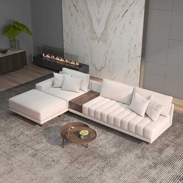 3200mm L-Shaped Modular Cotton & Linen Sectional with Chaise & Ottoman - image 1