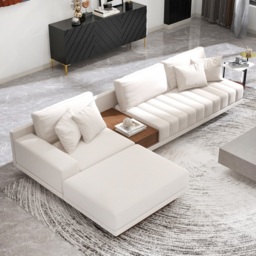 3200mm L-Shaped Modular Cotton & Linen Sectional with Chaise & Ottoman - thumbnail 7