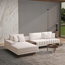 3200mm L-Shaped Modular Cotton & Linen Sectional with Chaise & Ottoman - thumbnail 5