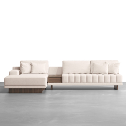 3200mm L-Shaped Modular Cotton & Linen Sectional with Chaise & Ottoman - thumbnail 9
