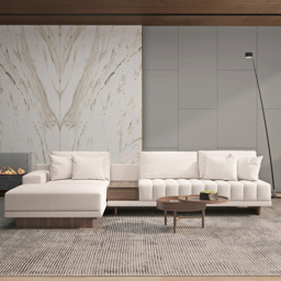 3200mm L-Shaped Modular Cotton & Linen Sectional with Chaise & Ottoman - thumbnail 4